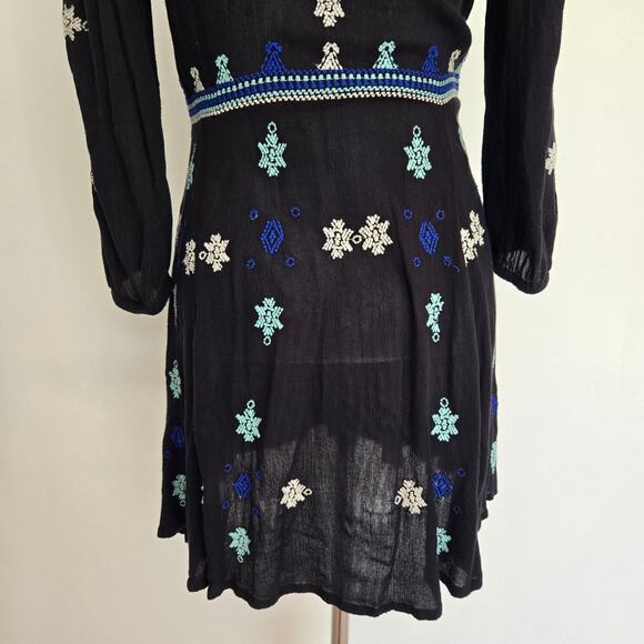 Free People Stargazer Mini Dress Embroidered Boho Festival Black Women XS - Picture 8 of 12